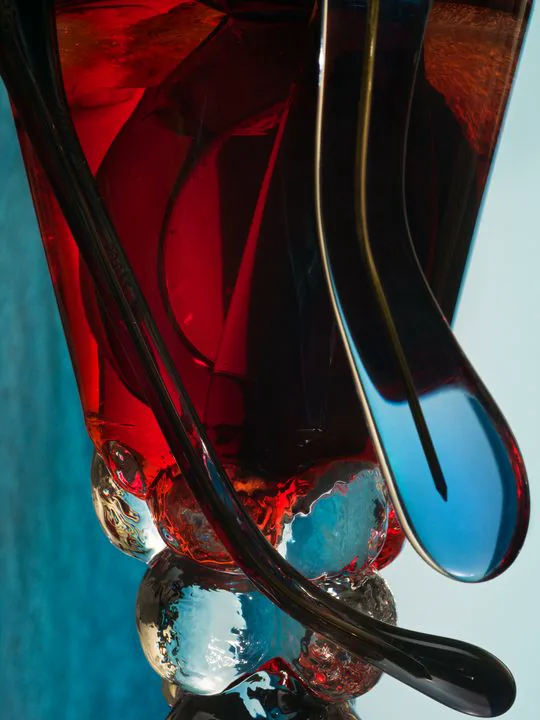 Paloceras sculptural frames in red and blue glass